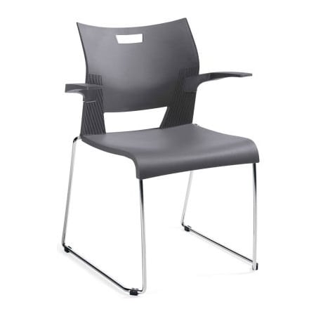 Gec Global Molded Stacking Chair with Arms and Sled Base - Plastic - Shadow- Duet Series 6620CH-SHW